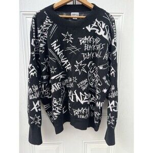Black History Month BHM Graffiti Knit Sweater Black White Streetwear 3XL